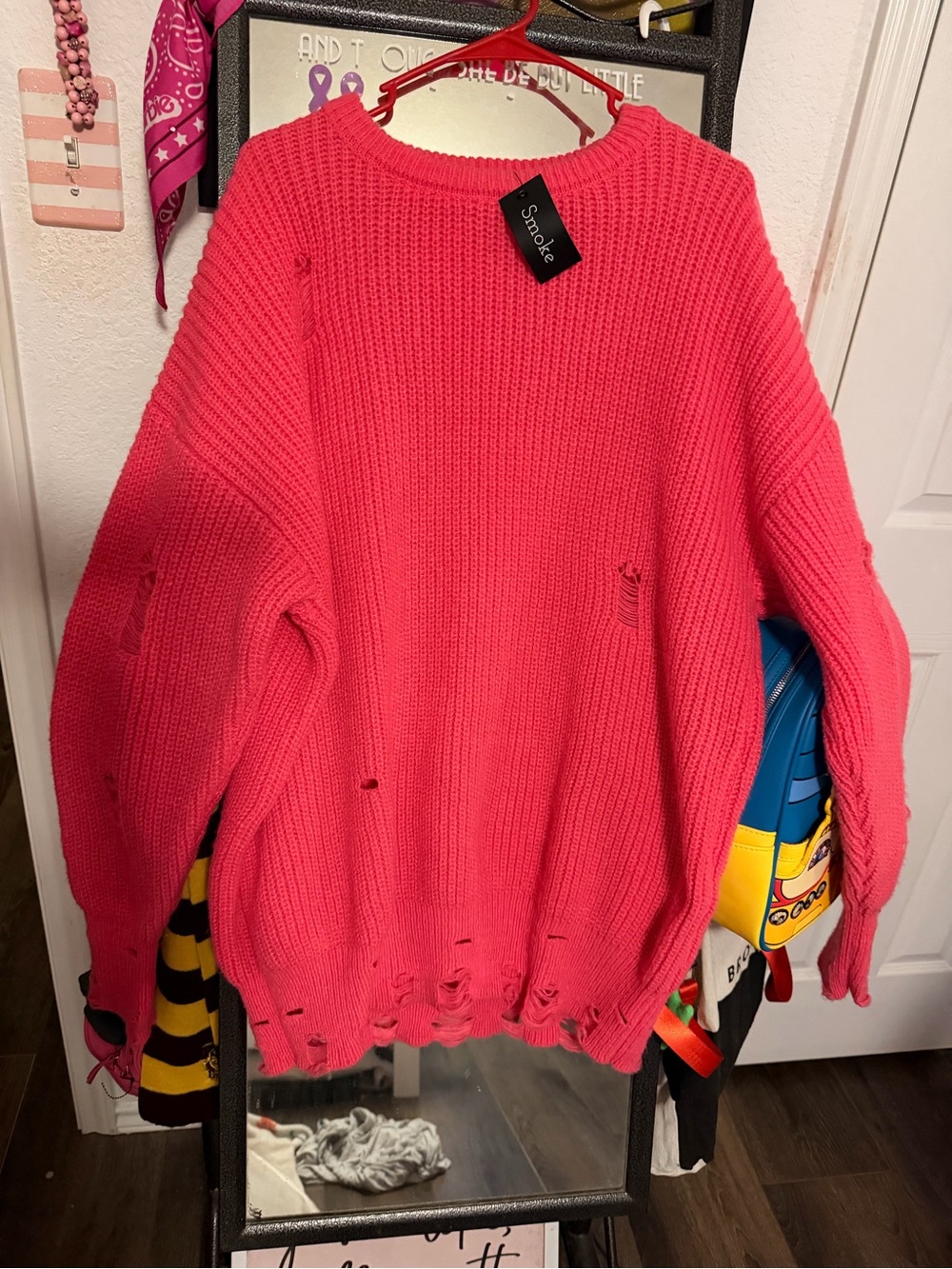 Smoke Oversized Distressed Knit Sweater - Hot Pink NWT SUPER CUTE 🥰 oversized